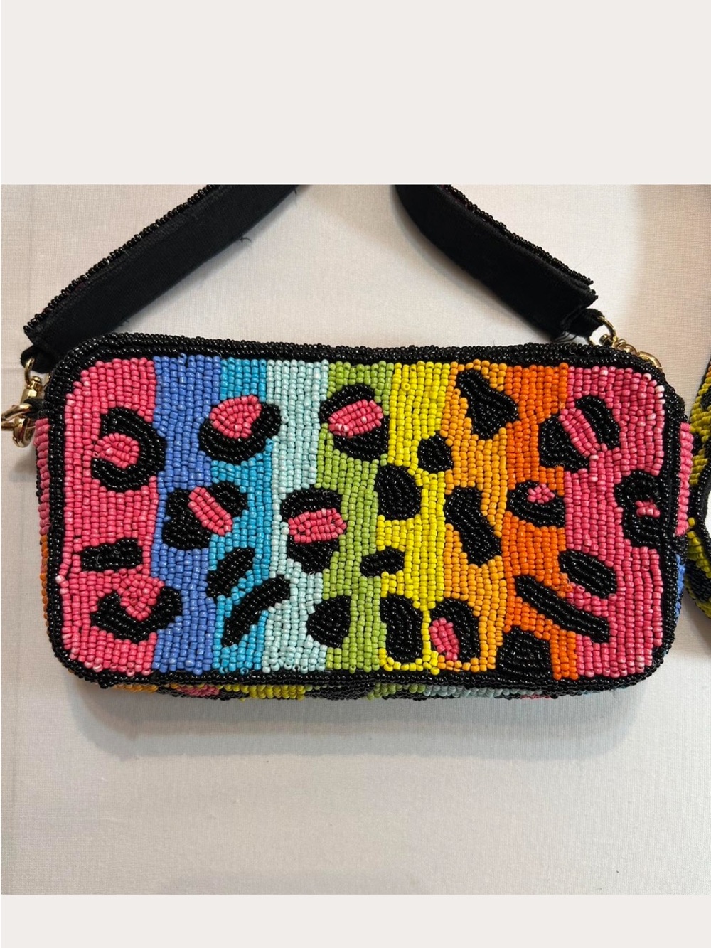 Rainbow Beaded Leopard Crossbody Bag - Multicolor